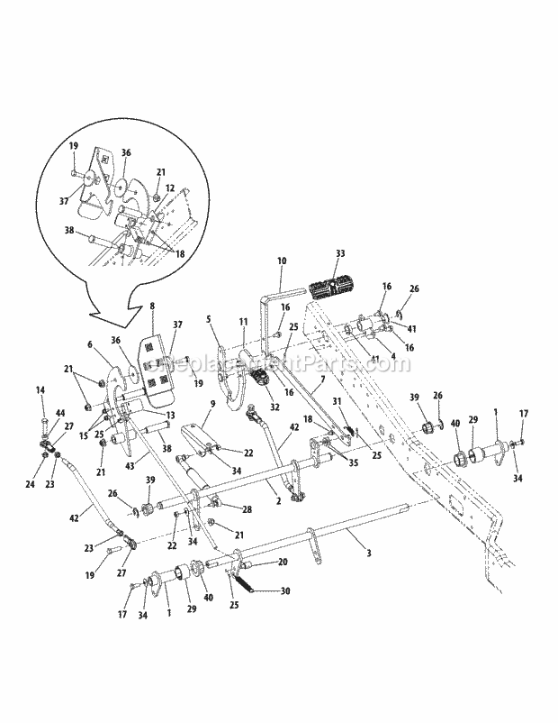 Drive Pedals & Controls Diagram and Parts List for FMZ50 17AF4BFP010, 17AF4BFP210, 17AF4BFP009, 17AF4B Cub Cadet Lawn Mower